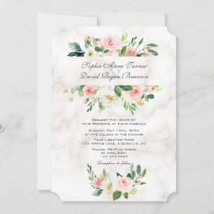 Elegant Roze Blush Cream Flowers Marble Wedding Kaart