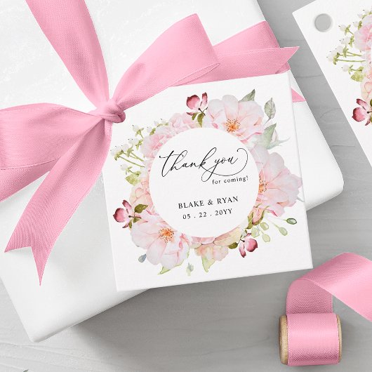 Elegant Roze, Blush en Roos Gouden Bruiloft Bloeme Bedankjes Labels