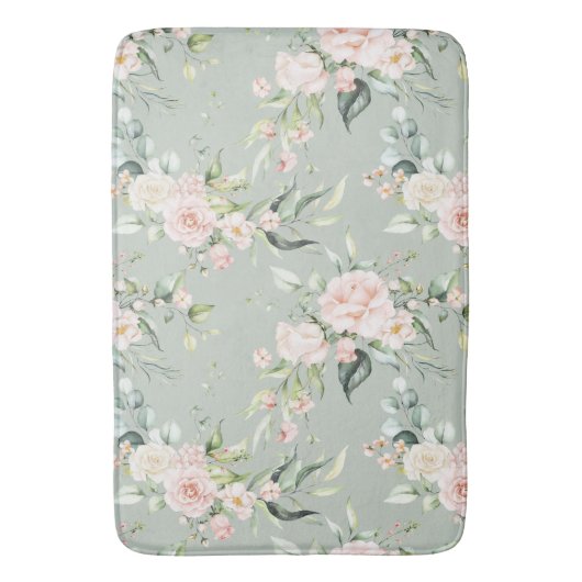 Elegant Roze Blush Eucalyptus Sage Green Badmat (Voorkant Verticaal)