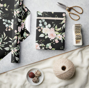 Elegant Roze Blush Eucalyptus Zwart Cadeaupapier