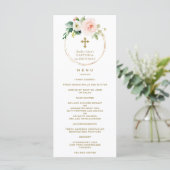 Elegant Roze Blush Floral 1st Birthday & Baptisme Menu (Staand voorkant)