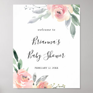 Elegant Roze Blush Floral Baby shower Welkom Poster