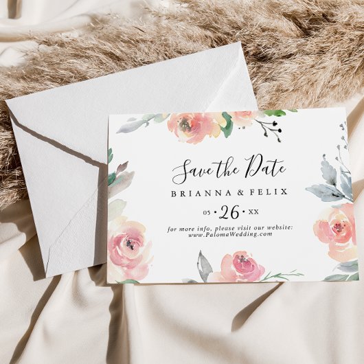 Elegant Roze Blush Floral Horizontal Wedding Save The Date
