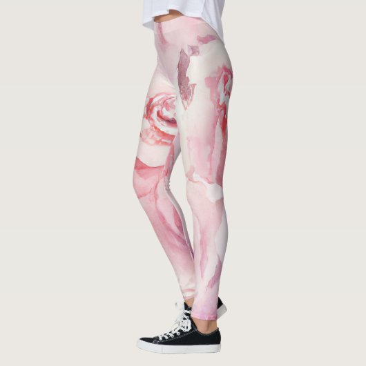 Elegant Roze Blush Floral Script Waterverven Leggings (Links)