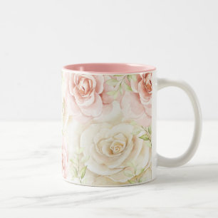 Elegant Roze Blush Floral Tweekleurige Koffiemok
