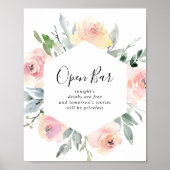 Elegant Roze Blush Floral Weddenschap Open Bar Poster (Voorkant)