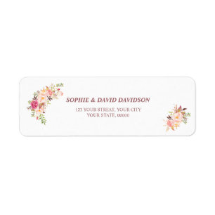 Elegant roze Blush Flowers Return Address Etiket