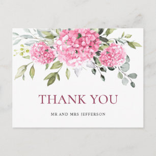 Elegant Roze Blush Hydrangea Eucalyptus Bedankt Briefkaart