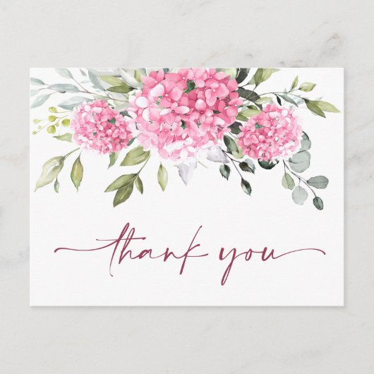 Elegant Roze Blush Hydrangea Eucalyptus Bedankt Briefkaart (Voorkant)