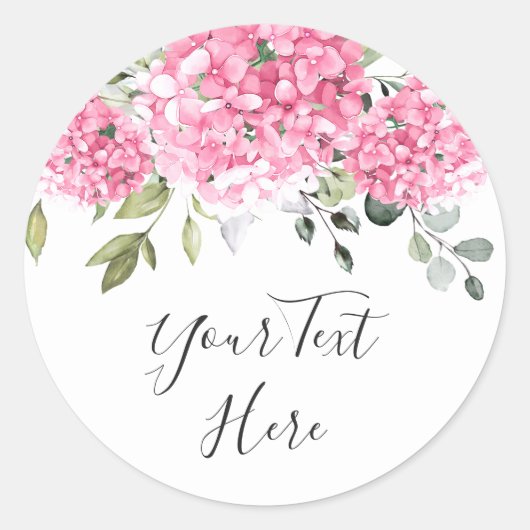 Elegant Roze Blush Hydrangea Eucalyptus Custom Ronde Sticker (Voorkant)