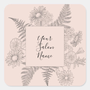 Elegant Roze Blush Line Drawn Flowers Floral Vierkante Sticker