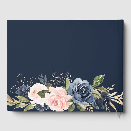Elegant roze blush & navy bloemenbruiloft gastenbo gastenboek (Achterkant)