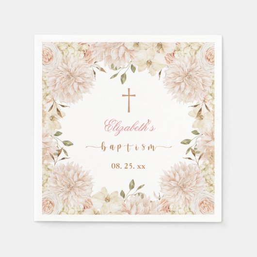 Elegant roze Boho Floral Baptism Papier Servet (Voorkant)
