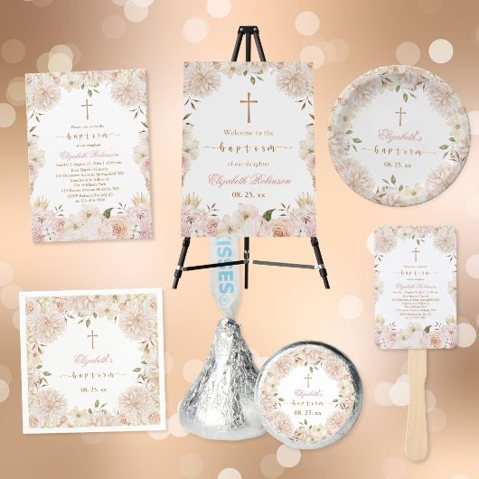 Elegant roze Boho Floral Baptism Papier Servet