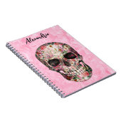 Elegant Roze Boho Floral Skull Notitieboek (Rechterzijde)