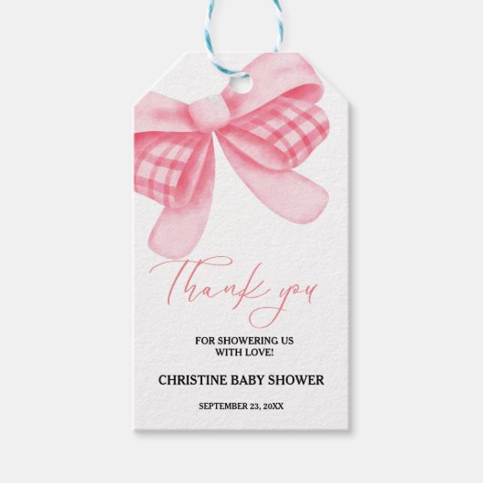 Elegant Roze Bow Baby shower Cadeaulabel (Voorkant)