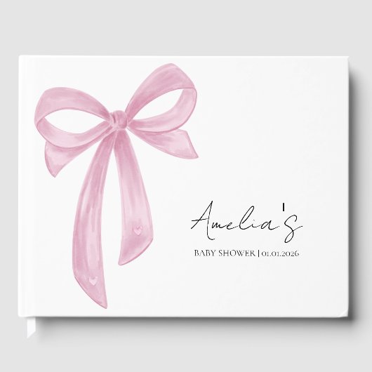 Elegant Roze Bow Baby shower Gastenboek (Voorkant)
