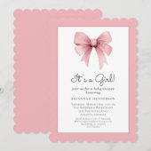 Elegant Roze Bow Baby shower Invitation Kaart (Voorkant / Achterkant)
