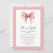 Elegant Roze Bow Baby shower Invitation Kaart (Voorkant)