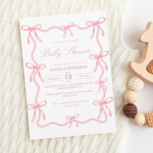 Elegant Roze Bow Baby shower Kaart