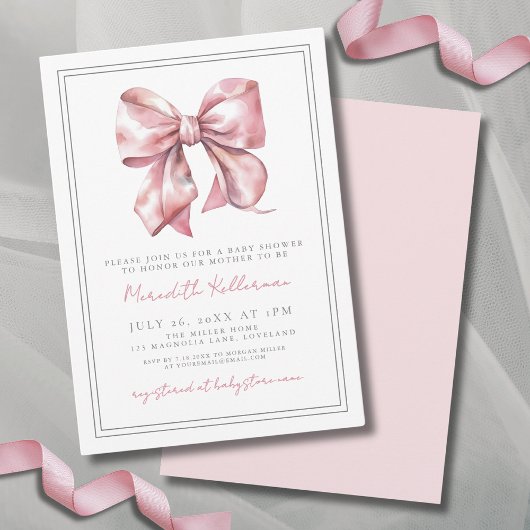 Elegant Roze Bow Baby shower Kaart
