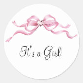 Elegant Roze Bow Baby shower Ronde Sticker (Voorkant)