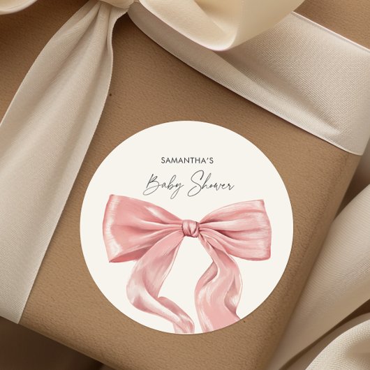 Elegant Roze Bow Baby shower Ronde Sticker