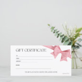Elegant Roze Bow Logo Cadeaubon (Staand voorkant)