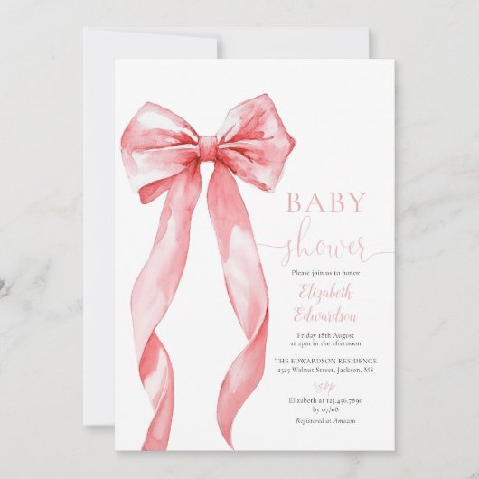 Elegant Roze Bow Meisje Baby shower Kaart (Voorkant)