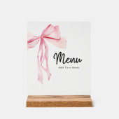 Elegant Roze Bow Menu Vrijgezellenfeest Acryl Bord (Voorkant)