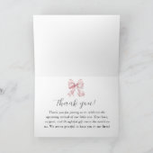 Elegant Roze Bow Parels Baby shower Bedankt Card (Binnen)
