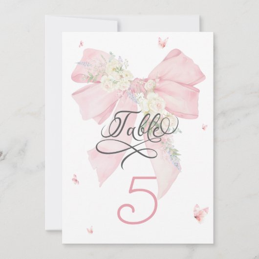 Elegant Roze Bow Tafelnummer (Voorkant)
