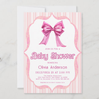 Elegant Roze Bow Trendy Baby shower Invitation Kaart