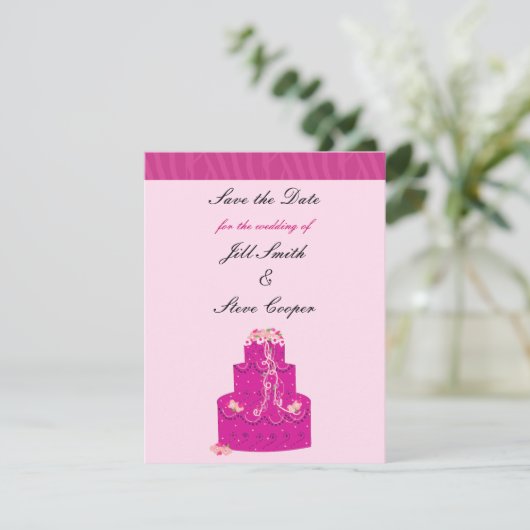 Elegant roze bruiloft Cake Save the Date (Staand voorkant)