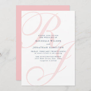 Elegant Roze Bruiloft Monogram Minimaal Kaart