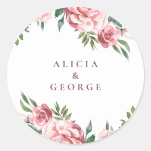 Elegant roze bruine rozen bruiloft gunt klassiek ronde sticker