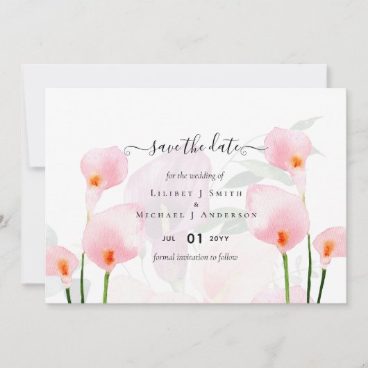 Elegant roze Calla Lily Wedding Save Date QR Code Kaart (Voorkant)