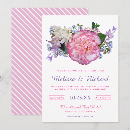 Elegant roze Camellia Flower Wedding Invitation Kaart (Voorkant / Achterkant)
