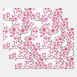 Elegant roze Cherry Blossom Floral Waterverf Inpakpapier Vel