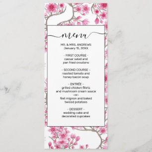 Elegant roze Cherry Blossom Floral Waterverf Menu