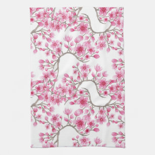 Elegant roze Cherry Blossom Floral Waterverf Theedoek