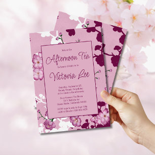 Elegant roze Cherry Blossom vanmiddag Tea Kaart