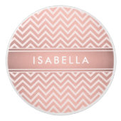 Elegant roze Chevron Pattern Girly Faux Roos Gold Keramische Knop (Voorkant)