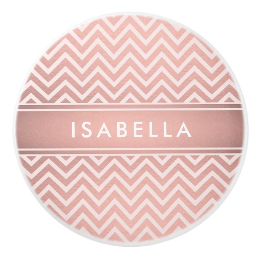 Elegant roze Chevron Pattern Girly Faux Roos Gold Keramische Knop (Voorkant)