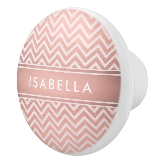 Elegant roze Chevron Pattern Girly Faux Roos Gold Keramische Knop (Rechts)