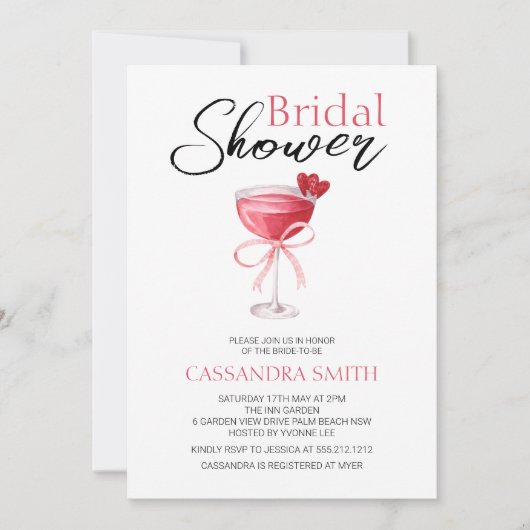 Elegant Roze Cocktail Bow Vrijgezellenfeest Kaart (Voorkant)