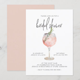 Elegant roze cocktail Bubble Brunch Vrijgezellenfe Kaart