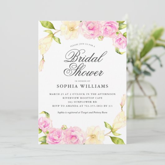 Elegant Roze Crème Bloemen Krans Vrijgezellenfeest Kaart (Staand voorkant)