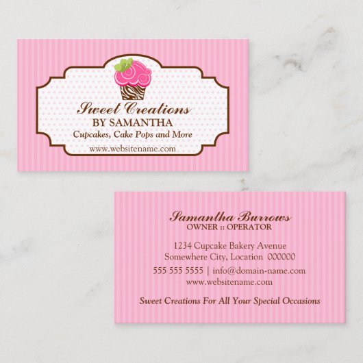 Elegant Roze Cupcake bakkerij Visitekaartje (Voorkant / Achterkant)