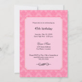 Elegant roze Damask Birthday Tea Party Kaart (Achterkant)